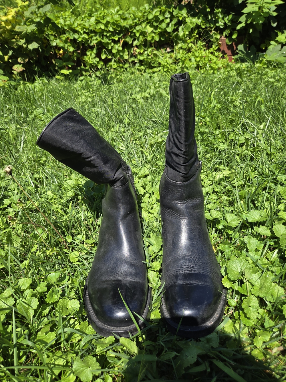 Mens Black Leather Nylon Boots Size 11 Zip Lug Sole Made in Italy